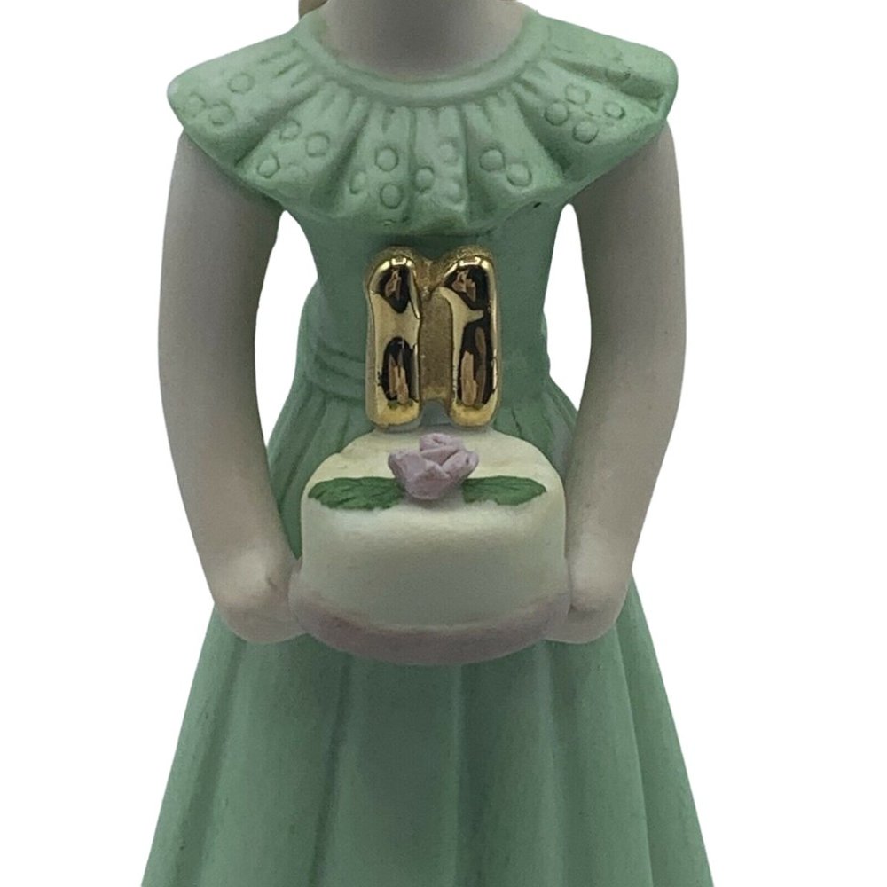 Vintage Enesco 11th Birthday 1981 Figurine in Box Green Dress Growing Up Girls
